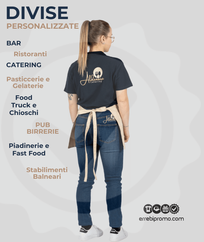 Divise ristorazione personalizzate per ristoranti, bar, catering, hotel, pub, pasticcerie e altre attività del settore Food & Beverage.