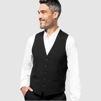 K501 Gilet uomo 5 bottoni taglio aderente con cinturino posteriore regolabile 64% poliestere 34% viscosa 2% elastan. Thumbnail