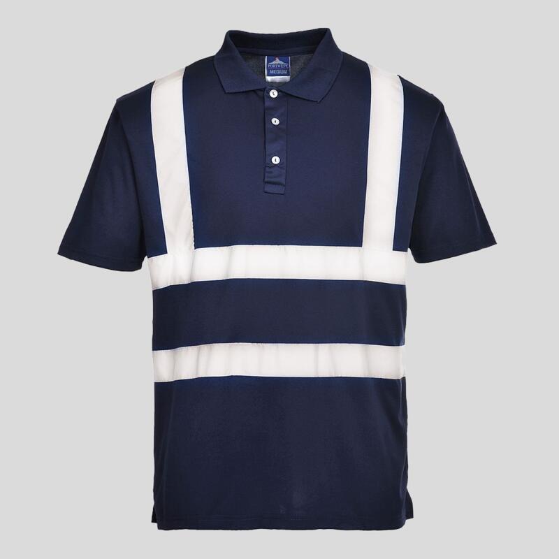 F477 Polo uomo con doppia banda riflettente ad alta visibilità 100% poliestere 155g EN 17353 Thumbnail