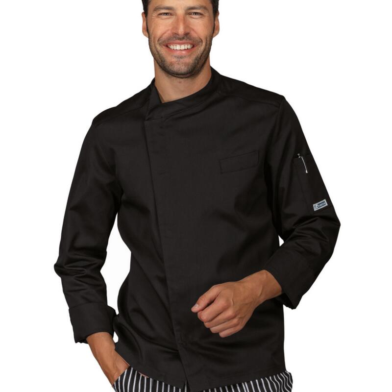 059301 Giacca da Cuoco nera con bottoni a pressione Thumbnail