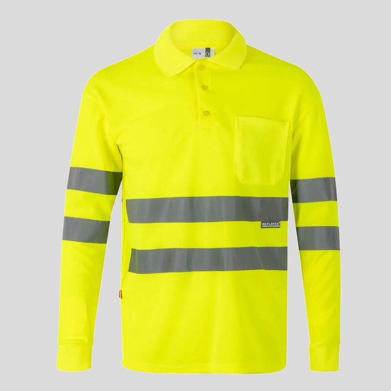 174 Polo alta visibilità maniche lunghe con bande rifrangenti 100% poliestere 160gr Thumbnail