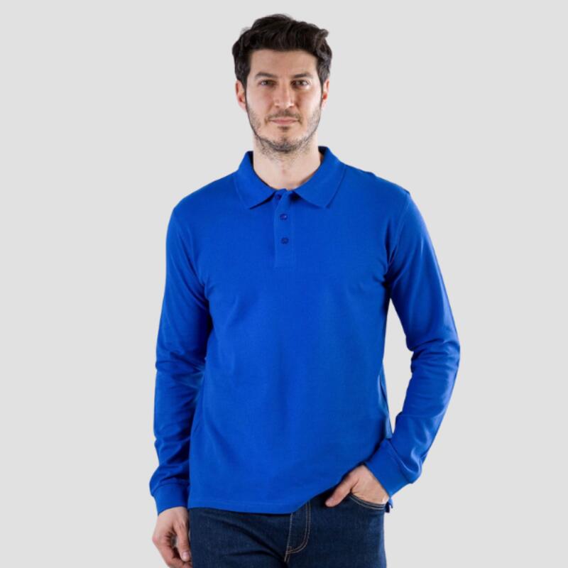 BS210 Polo a maniche lunghe set-in con costine, 3 bottoni tono su tono spacchetti laterali 100% cotone piqué 180gr Thumbnail