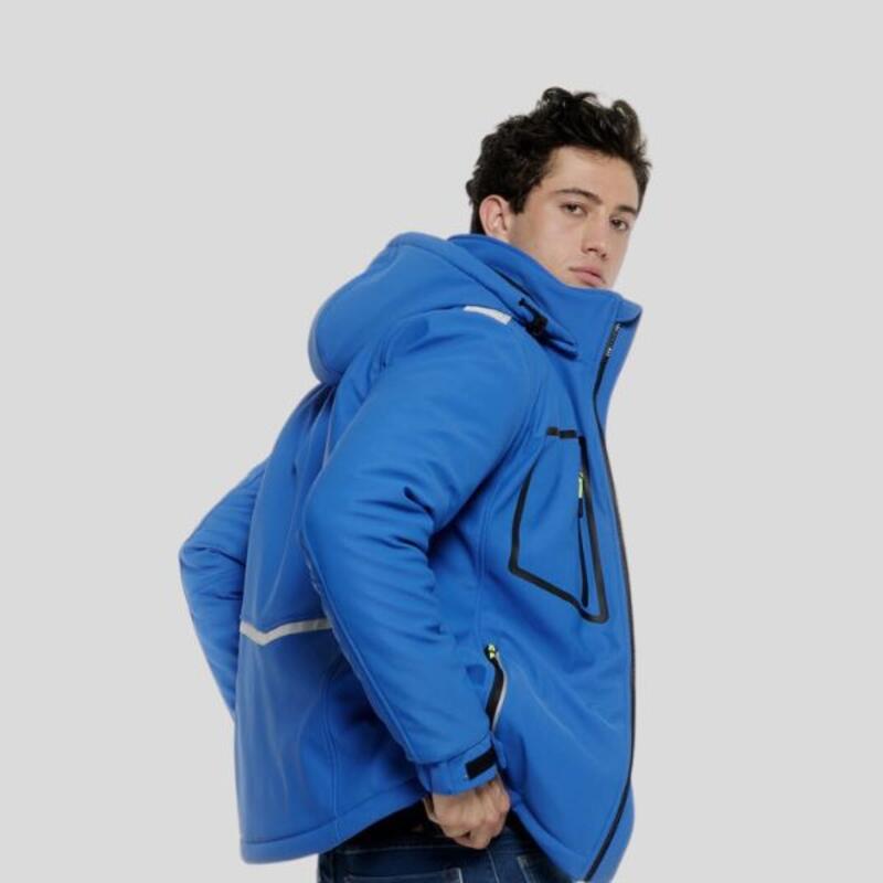 Stream Pad Payper Softshell imbottito con cappuccio removibile bande retroriflettente su spalle 100% poliestere 320gr EN 14058:2017 420,265WP CE Reg UE 2016/425 II° Cat Thumbnail