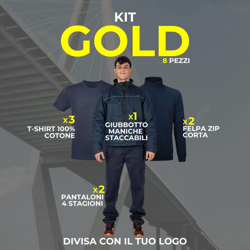 KIT GOLD - KIT 8 Articoli Divisa Lavoro : 2xPantalone Multitasca - 3xMaglietta T-shirt - 2xFelpa Zip Corta - 1xGiubbotto Imbottito maniche staccabili Thumbnail