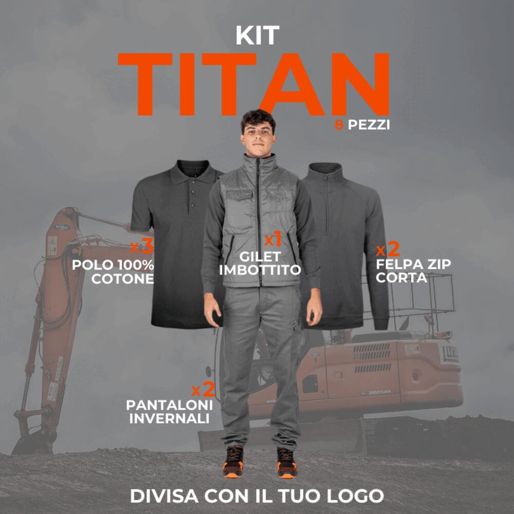 KIT TITAN - KIT 8 Articoli Divisa Lavoro : 2xPantalone Multitasca - 3xMaglietta Polo - 2xFelpa Zip Corta - 1xGilet Imbottito multitasche Thumbnail
