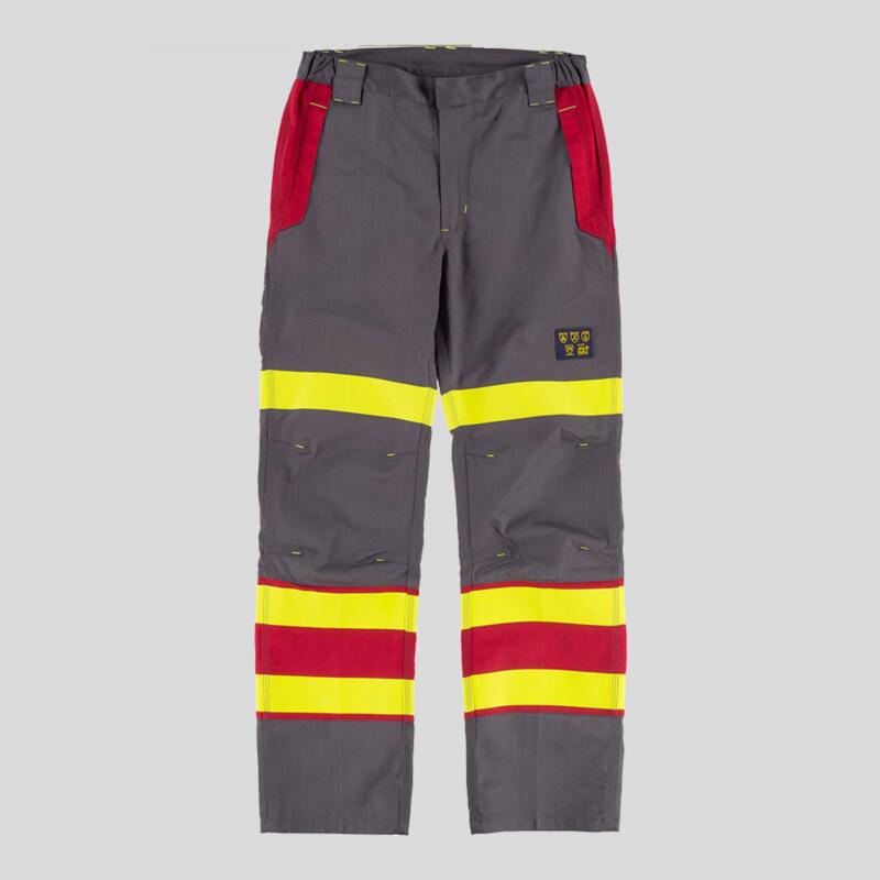 B1499 Pantalone multitasche, bicolore con bande rifrangenti termoadesiva gialle ignifughe 87% cotone + 12% nylon + 1% antistatico 260 gr/m2 Thumbnail