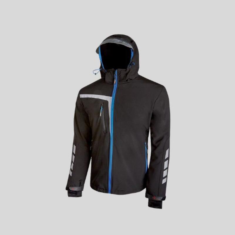 WPE114BC Quick U-Power Giacca SoftShell stretch cappuccio regolabile e staccabile con visiera in tessuto reflex 100% poliestere Thumbnail