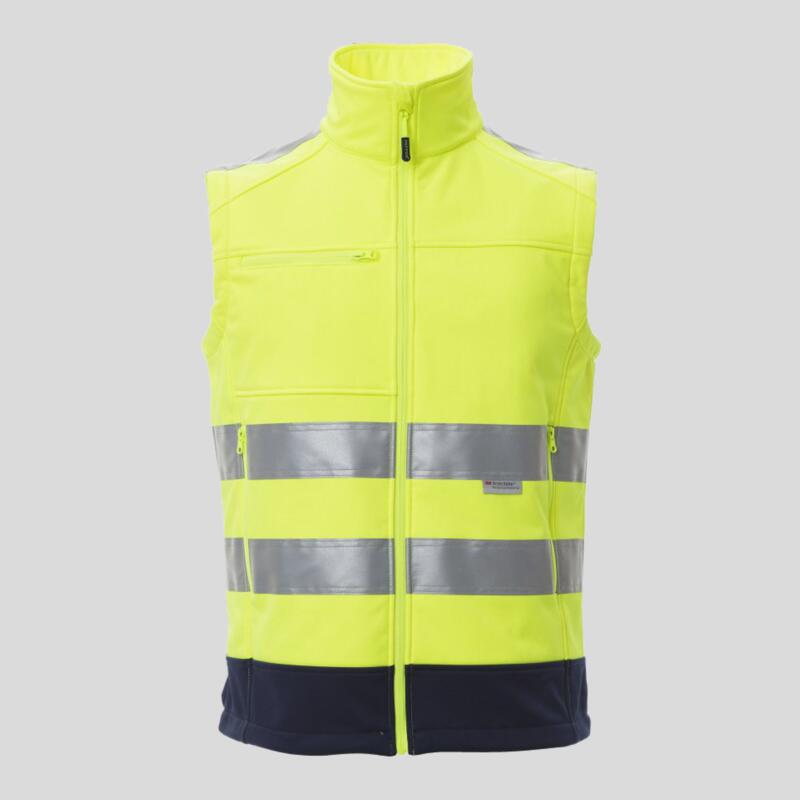 Traffic Payper Gilet Softshell bicolore in alta visibilità con bande 3M zip lunga e porta badge 100% poliestere 310gr EN ISO 20471 Cl.2 HV Thumbnail