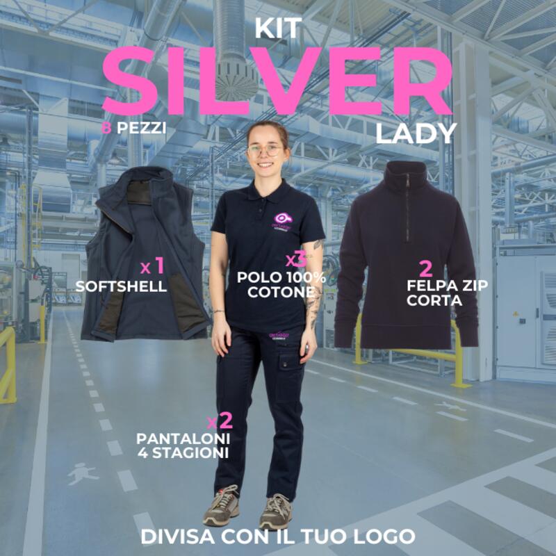 SILVER LADY - Divisa da lavoro donna in KIT Multistagione. 8 Articoli: 2xPantalone Multitasca - 3x Maglietta Polo - 2xFelpa Zip Corta - 1xGiletSoftshell Thumbnail