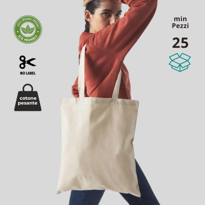 BS904 BlackSpider Shopper da stampare in cotone ecosostenibile (migliore stampabilità) manici lunghi 100% cotone organico 180 gr (tessuto pesante) Thumbnail