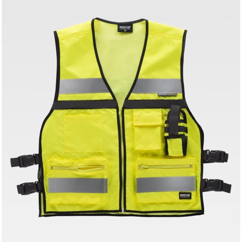 C3601 Gilet da lavoro con porta radio bande riflettenti e chiusura laterale con fibbie  Thumbnail