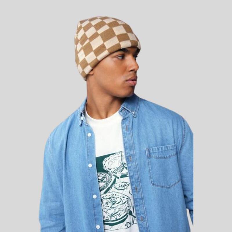 B531 Beechfield Berretto a maglia Checkerboard con motivo a scacchiera 65% poliestere riciclato, 31% acrilico, 3% nylon, 1% elastan Thumbnail