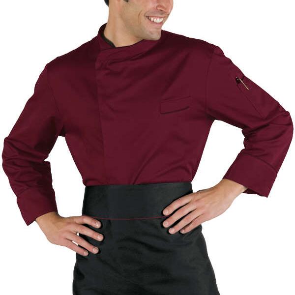 059303 Bilbao Giacca da cuoco bordeaux bottoni a pressione Thumbnail