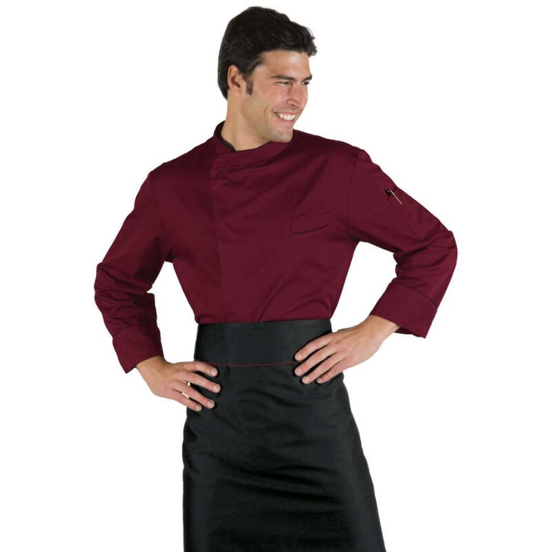 059303 Bilbao Giacca da cuoco bordeaux bottoni a pressione Thumbnail