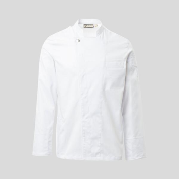 ELITE Payper Giacca cuoco collo alla coreana maniche lunghe con chiusura a doppio petto con bottoni automatici 58% cotone 42% elastomultiestere 160gr Thumbnail