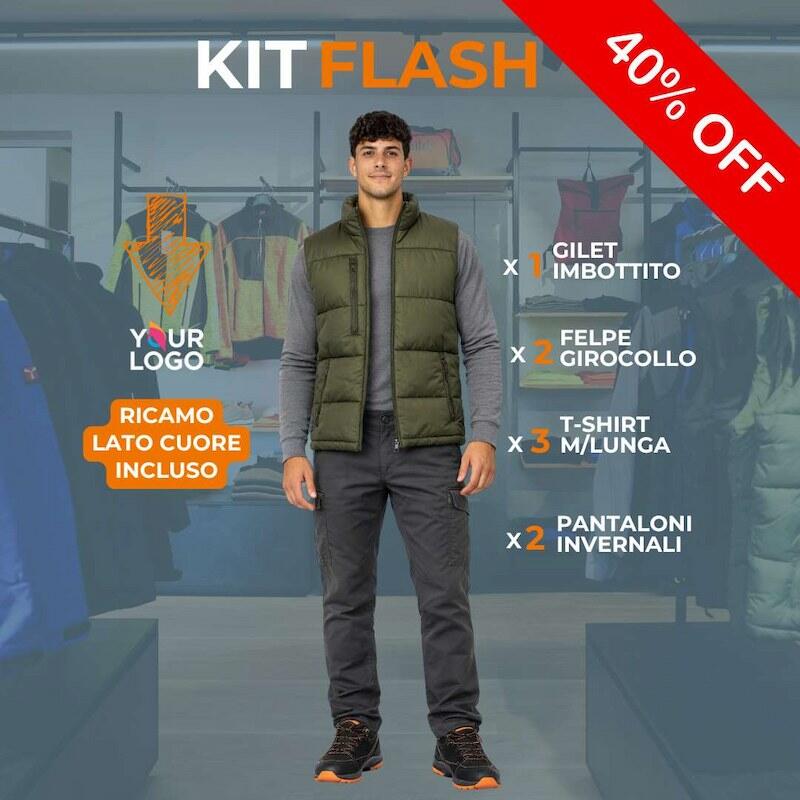 KIT Flash - 1 Gilet Imbottito+2 Felpe +3 T-shirt M/L+2Pantaloni Ricamo INCLUSO Thumbnail