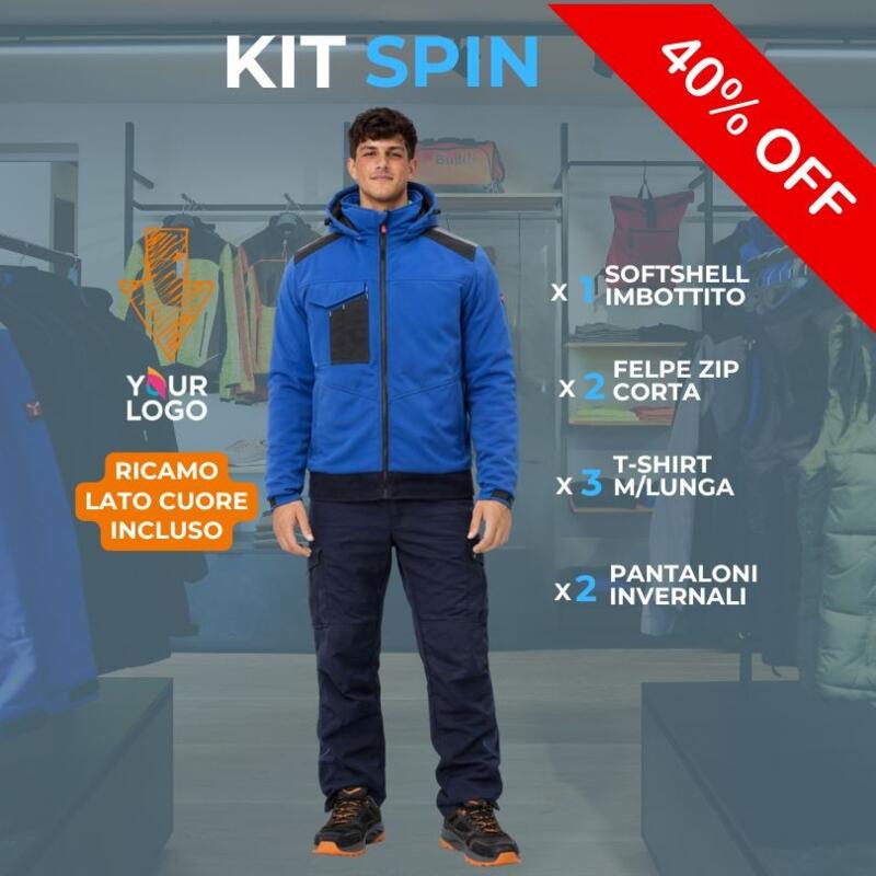 KIT Spin - 1 Softshell Imbottito+2 Felpe zip +3 T-shirt M/L+2Pantaloni Ricamo INCLUSO Thumbnail