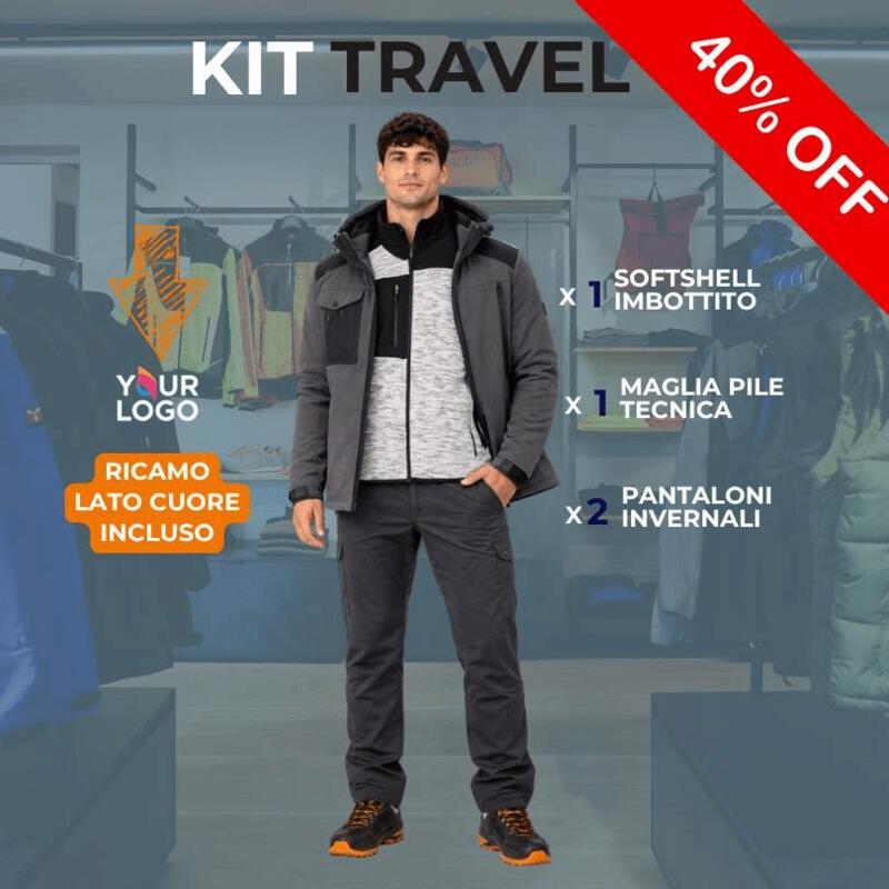 KIT TRAVEL - 1 Softshell Imbottito +1 Pile Tecnico +2 Pantaloni - Ricamo INCLUSO Thumbnail