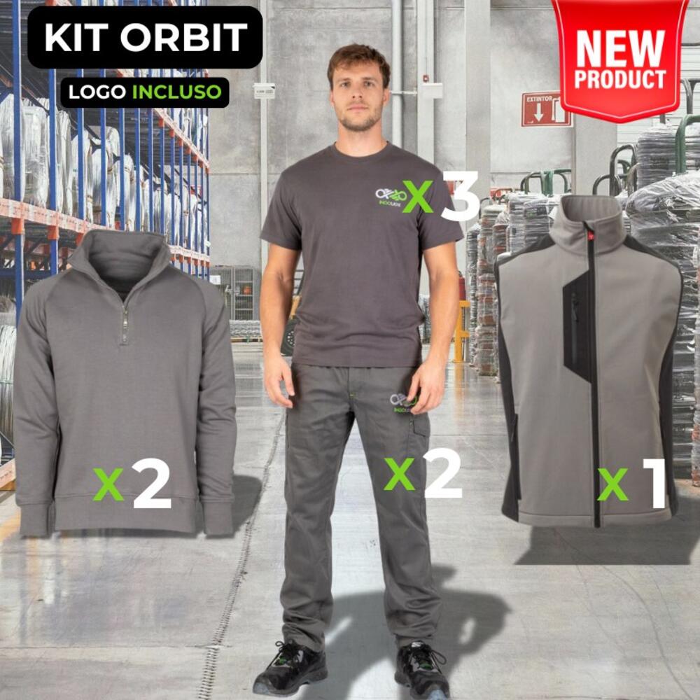 KIT ORBIT – 8 CAPI con Logo – Pantalone da lavoro + T-shirt + Felpa + Gilet softshell Thumbnail