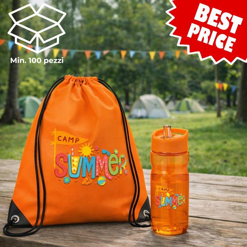 Kit GB1 - Sacca/Zaino con Lacci+Borraccia 650ml Pet riciclabile  Stampa full color inclusa Thumbnail