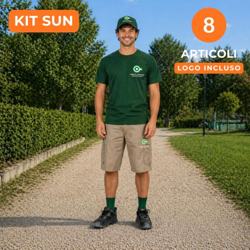 KIT SUN – 8 CAPI con Logo – Pantalone corto Lavoro+ Maglietta + Cappellino Thumbnail