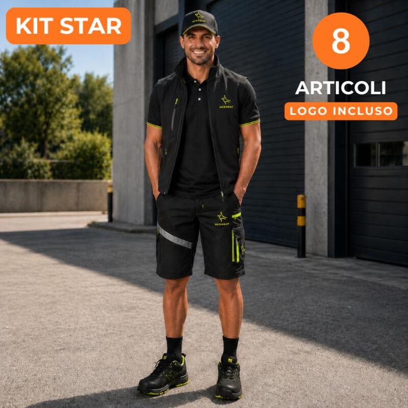 KIT STAR – 8 CAPI con Logo – Pantalone corto tecnico+ Polo + Gilet tecnico leggero + Cappellino Thumbnail