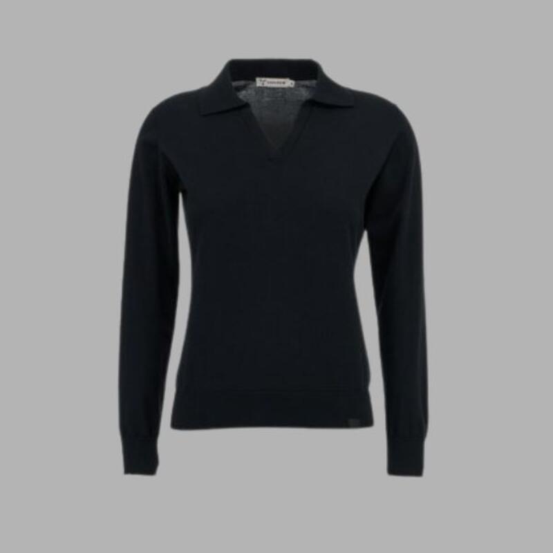MARINA Polo donna in maglia scollo a V senza bottoni 100% cotone Thumbnail