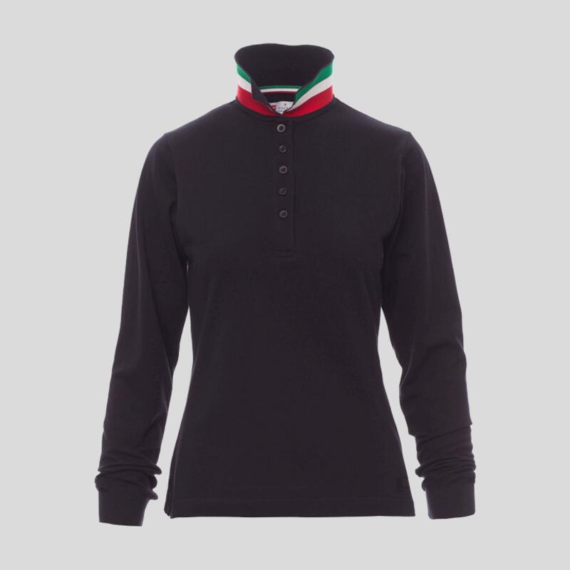 Long Nation Lady Payper Polo donna maniche lunghe bandiera italiana su colletto e abbottonatura Thumbnail