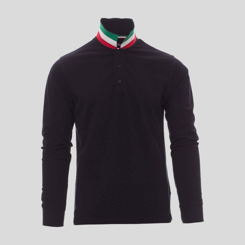 Long Nation Payper Polo uomo maniche lunghe bandiera italiana su colletto e abbottonatura Thumbnail