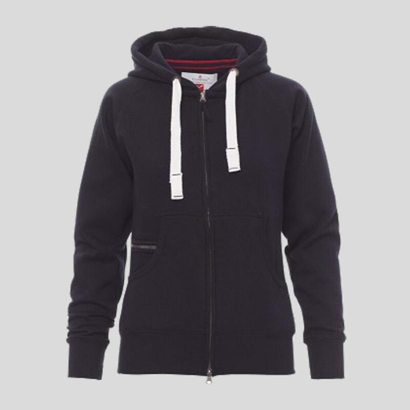 Dallas+ Lady Payper Felpa donna cappuccio e zip e lacci in contrasto tessuto felpato pesante garzato Thumbnail