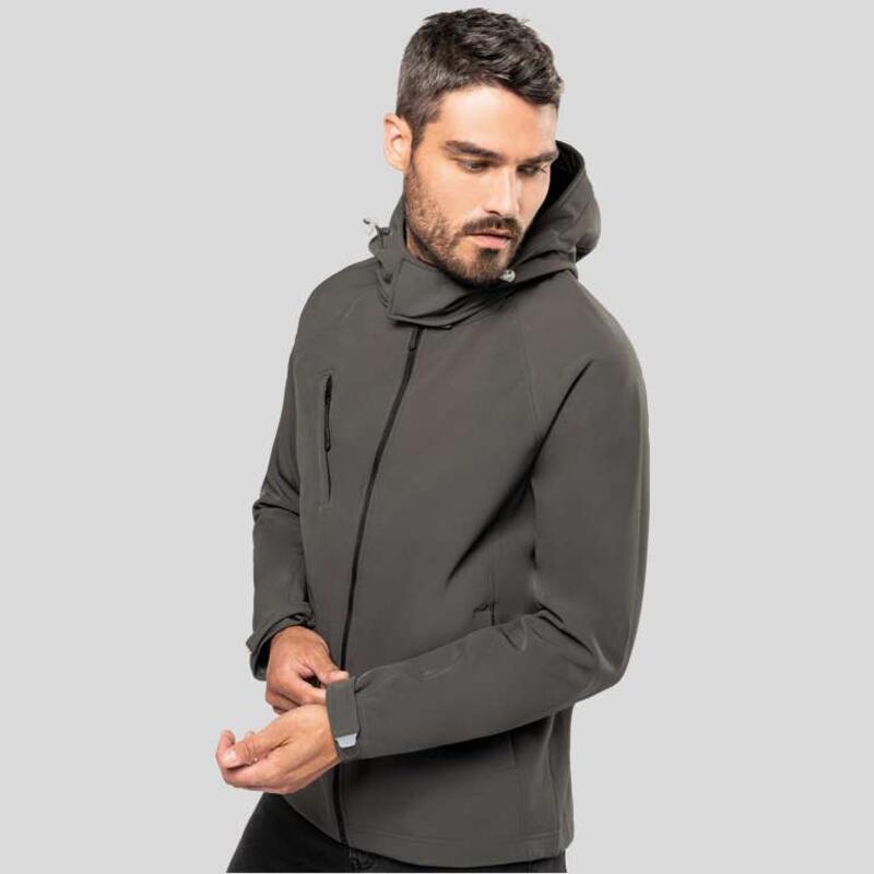 K413 Kariban Giacca softshell con cappuccio da uomo maniche raglan e fodera interna in micropile Thumbnail