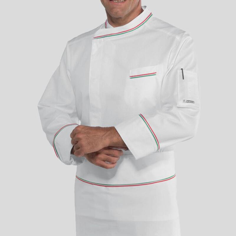 059310 Bilbao Giacca da cuoco manica lunga con contrasto tricolore 100% Cotone 190gr Thumbnail