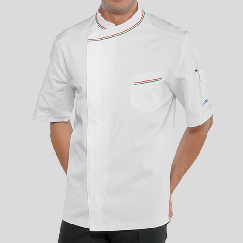 059310M Bilbao Giacca da cuoco maniche corte con contrasto tricolore 100% Cotone 190gr Thumbnail