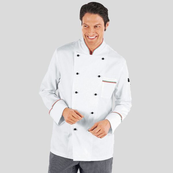 Divisa Uomo Chef Made in Italy Ricamo Gratuito per Cucina e Ristorante Completo Cuoco Arancio 4 PZ Giacca Pantalone davantino Bandana 