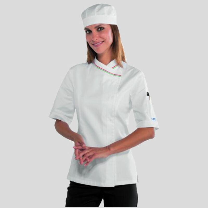 057710M Snaps Giacca cuoco donna maniche corte con contrasto tricolore 100% Cotone 190gr Thumbnail