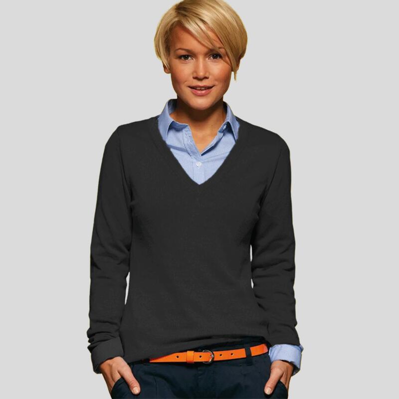 JN658 James & Nicholson Maglia pullover donna scollo a V 100%cotone pettinato Thumbnail