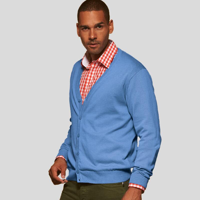 JN661 James & Nicholson Cardigan uomo scollo a V 100%cotone pettinato Thumbnail