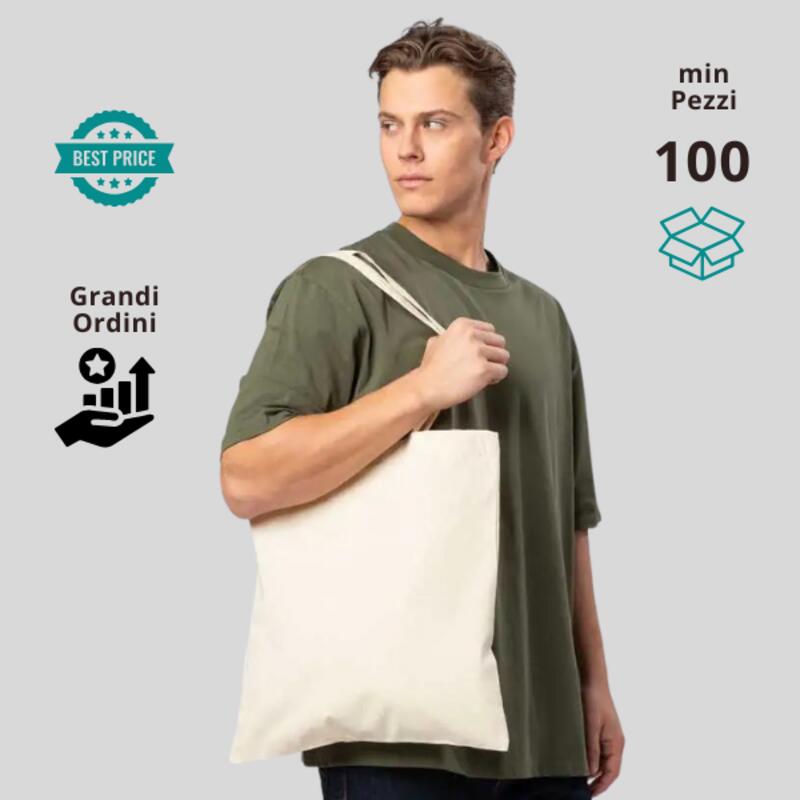 BS900 BlackSpider Promo Bag Shopper economica da stampare manici lunghi 100% cotone 105 gr (tessuto leggero) Thumbnail