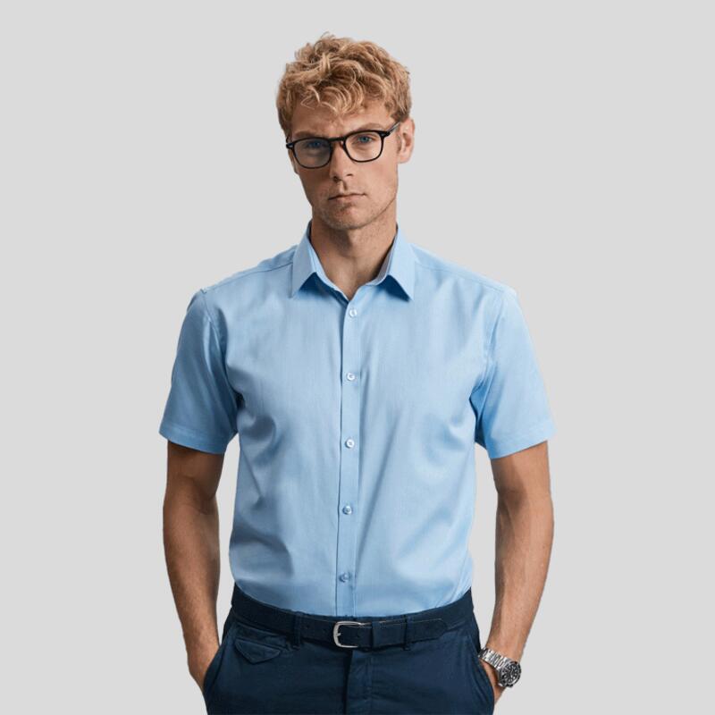 R963M Russell Camicia Herringbone uomo manica corta 84% cotone 16% poliestere 125gr Thumbnail