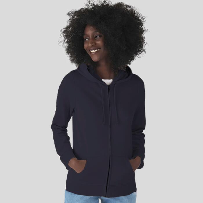 WW36B B&C Organic Felpa donna leggera cappuccio e Zip 80% cotone OCS 20% poliestere riciclato 280gr Thumbnail